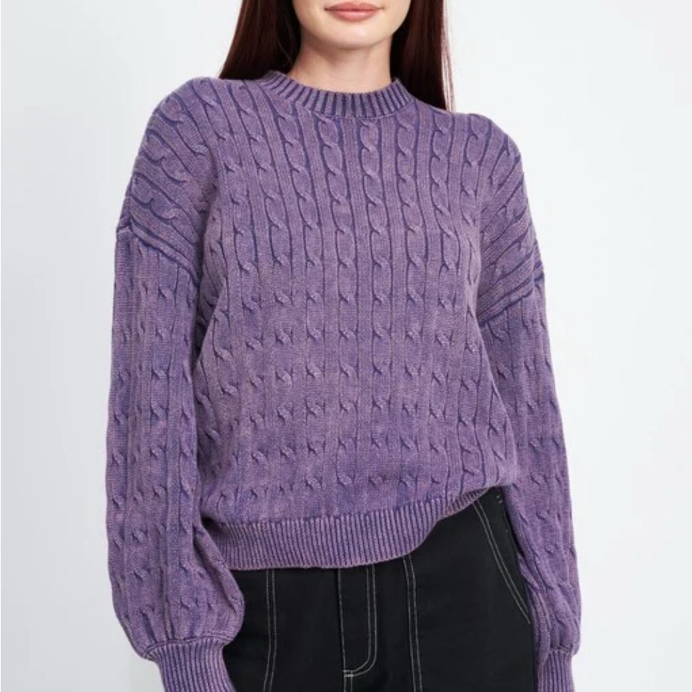 Emory Park Distressed Oversized Cable Knit Sweater Bubble Sleeves Size Small